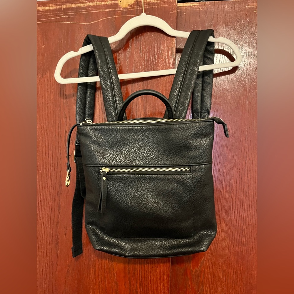 Leather look black back pack from Oliver Bonas (U.K.)